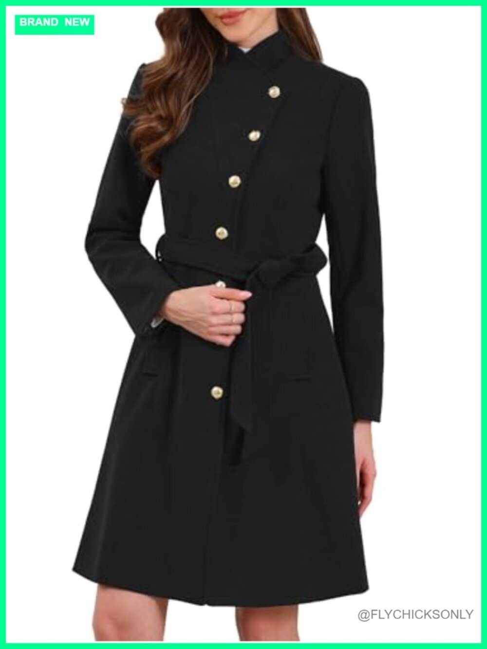 Allegra K Womens Pea Coat Long Stand Collar Belted Trench Coat Winter